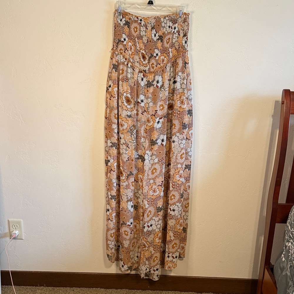 Kori Floral Maxi Skirt - Tan and White